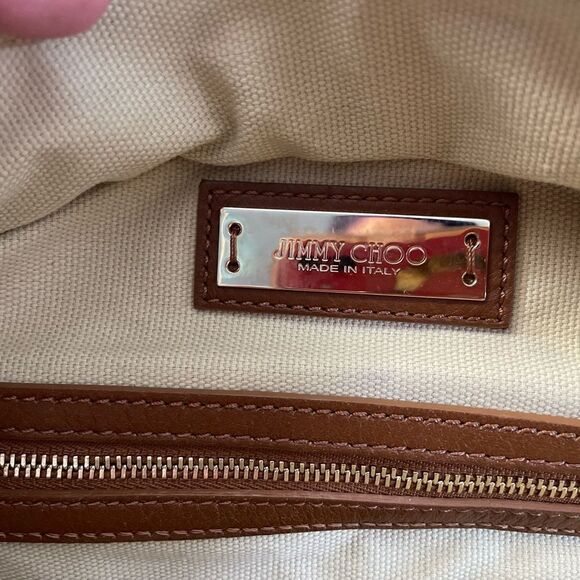 JIMMY CHOO Justine Handbag/Tote Chestnut/Tan Leather Double Strap Shoulder Bag - Picture 15 of 15